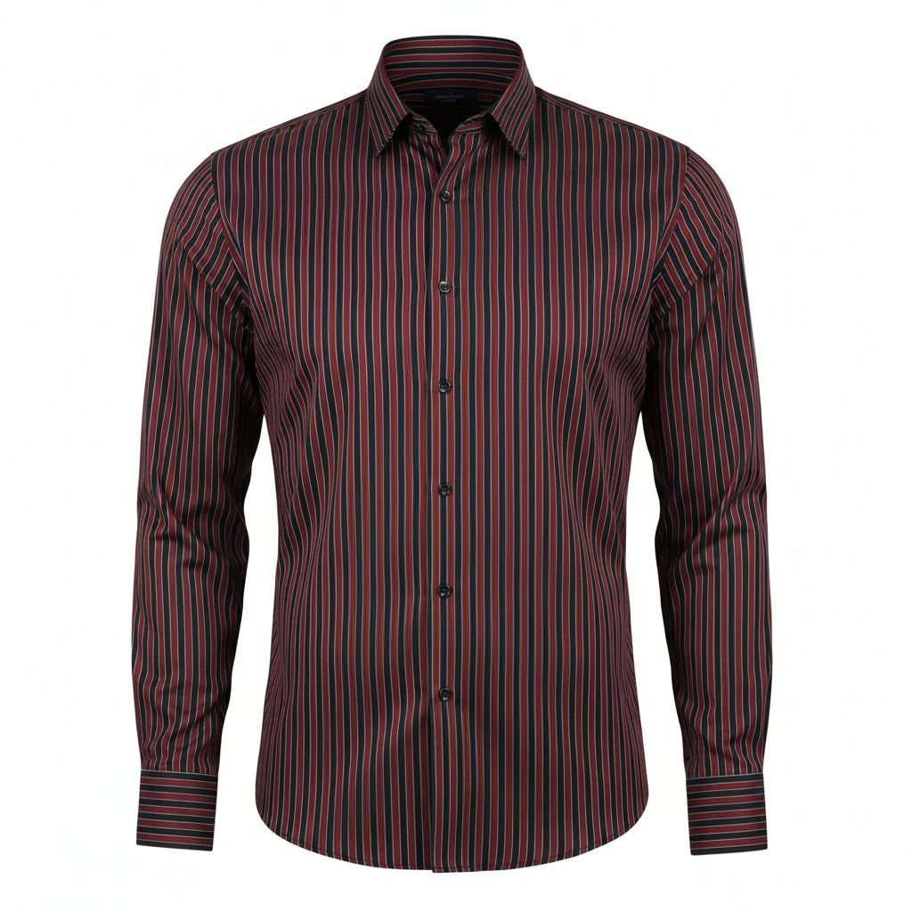 mens black and red dress shirt Black & Maroon Striped Shirt | 2/80s Oxford
