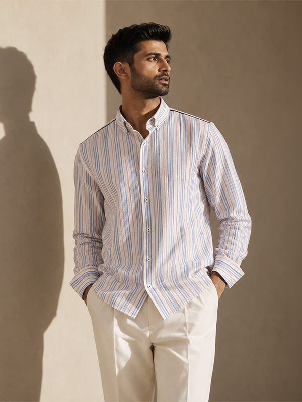 The Crystal Weave: White Seersucker Striped Shirt