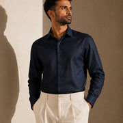 The Azure Crest: Navy Blue Giza Dobby Shirt
