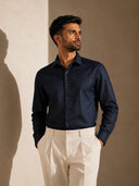 The Azure Crest: Navy Blue Giza Dobby Shirt
