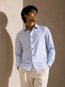 The Blue Meridian: Light Blue Pinstripe Satin Shirt