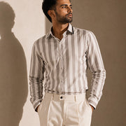 The Argent Lineage: Silver Wide Stripe Satin Shirt