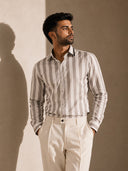 The Argent Lineage: Silver Wide Stripe Satin Shirt