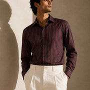 The Midnight Stripe: Premium Black & Maroon Oxford Shirt