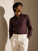 The Midnight Stripe: Premium Black & Maroon Oxford Shirt