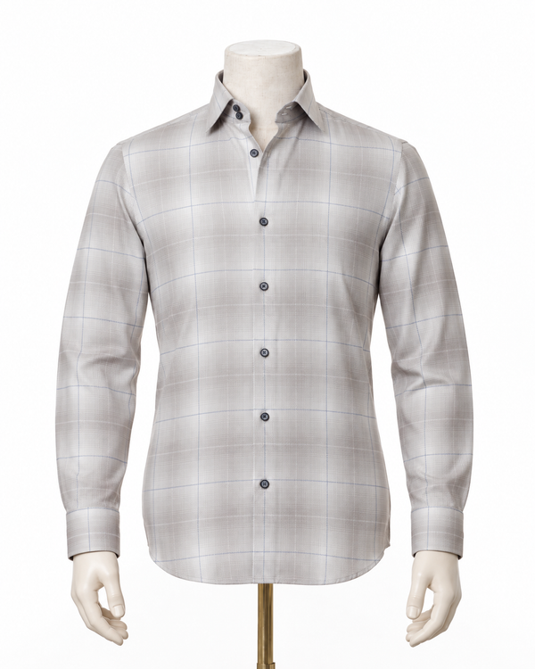 The Grey Pinnacle: Light Grey Windowpane Twill Shirt