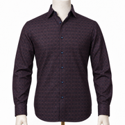 The Burgundy Prestige: Wine & Navy Jacquard Shirt