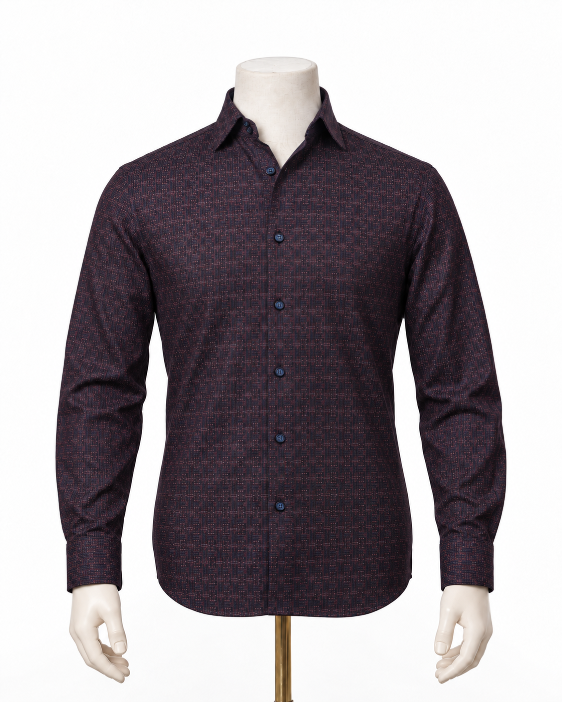 The Burgundy Prestige: Wine & Navy Jacquard Shirt