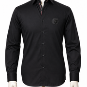The Onyx Alpha: Black Twill Leather Wolf Patch Shirt