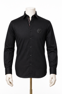 The Onyx Alpha: Black Twill Leather Wolf Patch Shirt