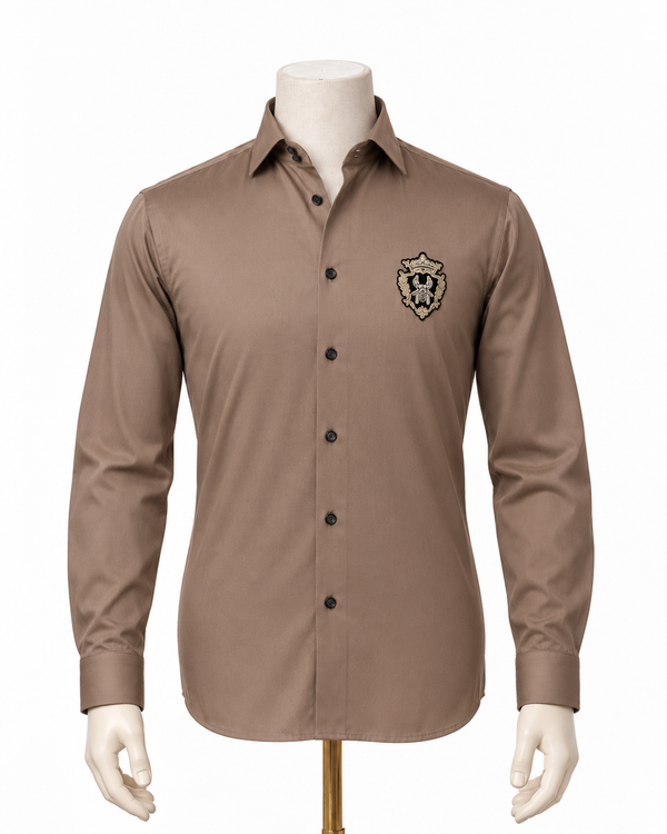 The Amber Regent: Light Brown Satin Shirt