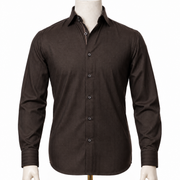 The Mocha Regent: Deep Brown Herringbone Shirt