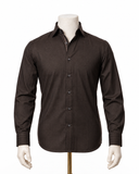 The Mocha Regent: Deep Brown Herringbone Shirt