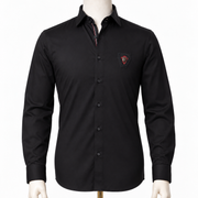 The Obsidian Valor: Black Twill Embroidered Patch Shirt
