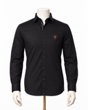 The Obsidian Valor: Black Twill Embroidered Patch Shirt