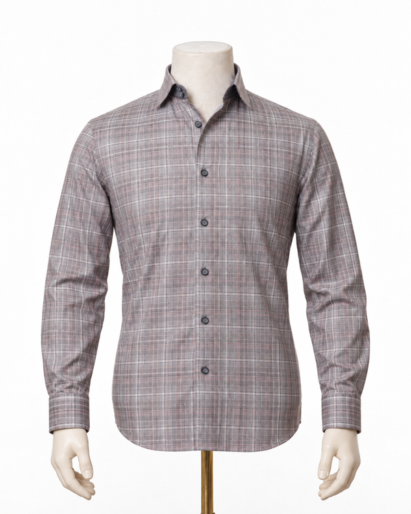 The Tawny Enclave: Light Brown Giza Twill Check Shirt