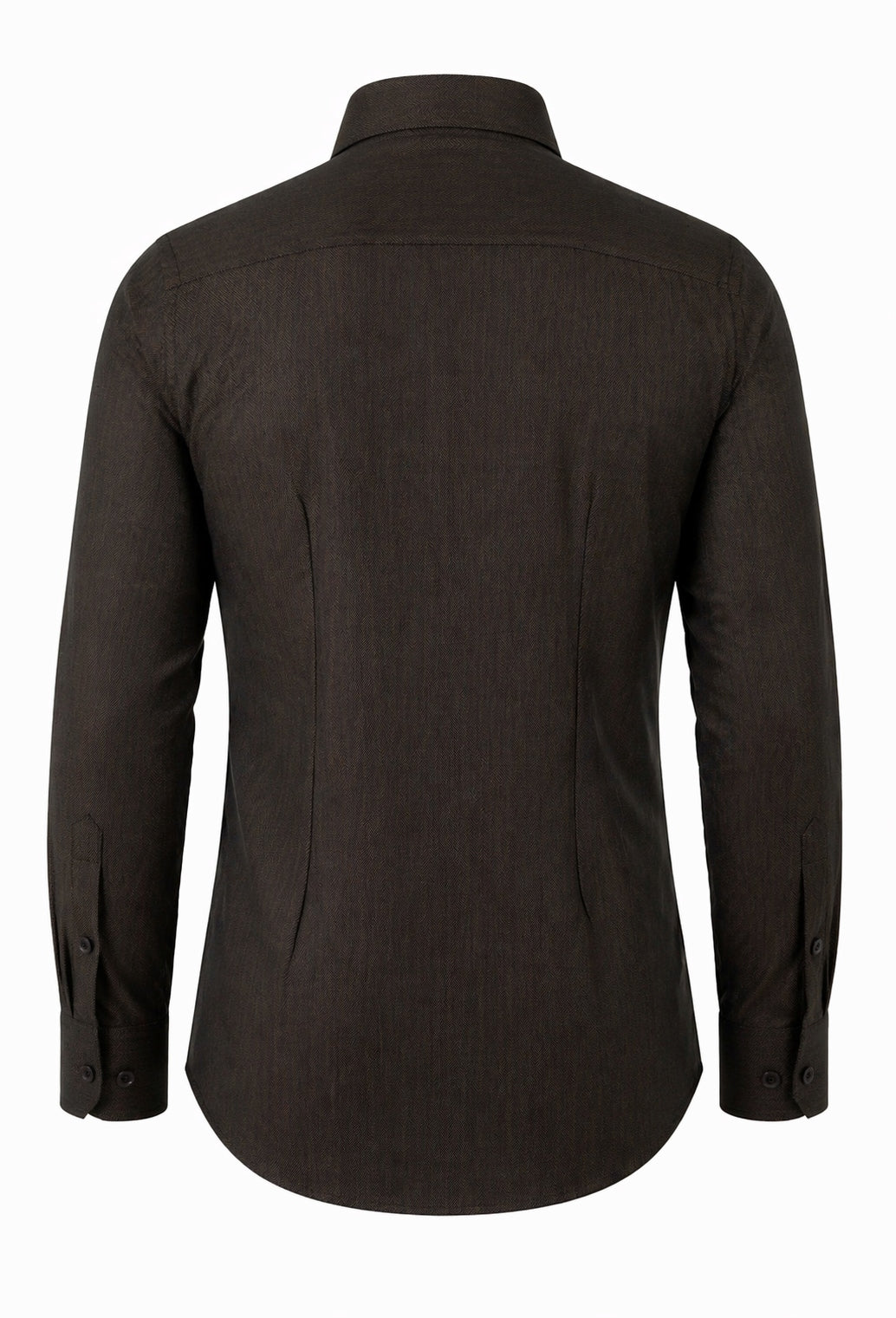 The Mocha Regent: Deep Brown Herringbone Shirt