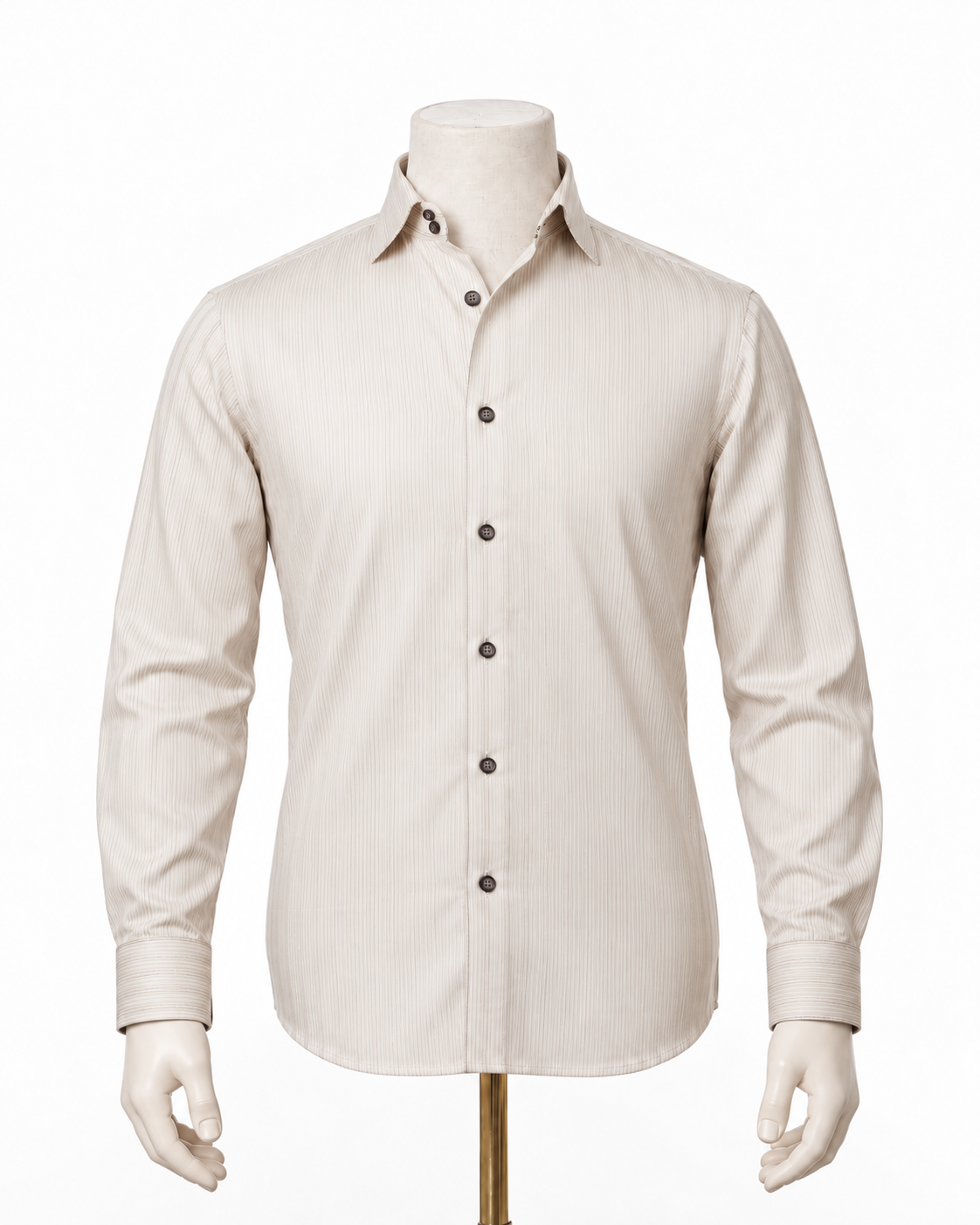 The Regent Ivory: Beige Giza Satin Striped Shirt