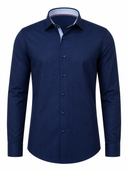 Navy blue Giza dobby shirt front view for men
