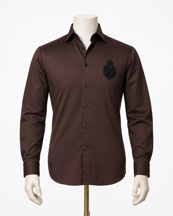 The Espresso Regent: Dark Brown Satin Shirt