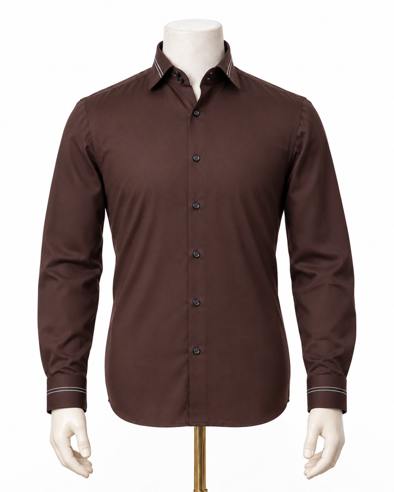 The Chestnut Detail: Dark Brown Giza Satin Shirt