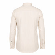 Beige striped shirt for men back view showing sharp executive fit