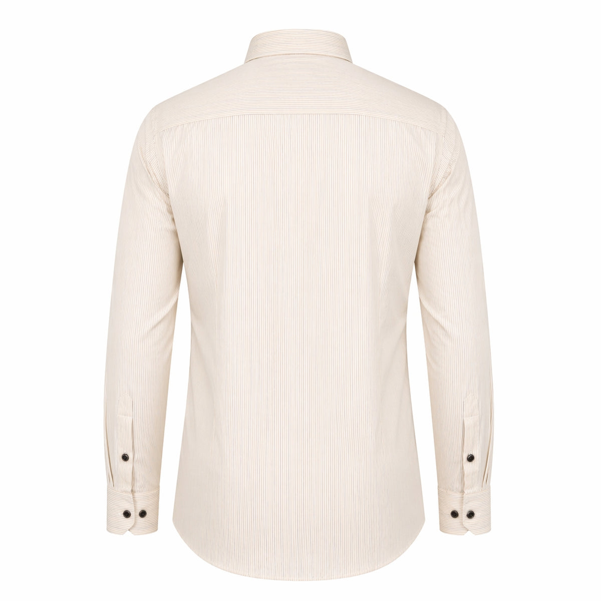 Beige striped shirt for men back view showing sharp executive fit