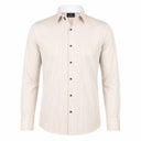 Beige ivory striped shirt for men front view in premium Giza satin