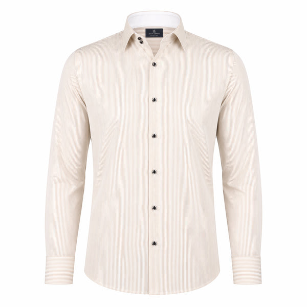 The Regent Ivory: Beige Giza Satin Striped Shirt