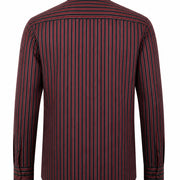 Black and maroon striped shirt for men back view showing tailored fit