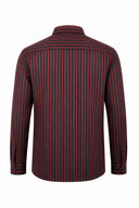 Black and maroon striped shirt for men back view showing tailored fit