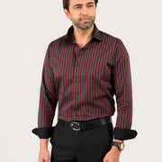 Black and maroon striped shirt cuff detail with refined Oxford texture with back fusion inside