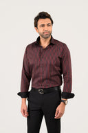 Black and maroon striped shirt cuff detail with refined Oxford texture with back fusion inside