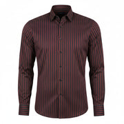 Black and Maroon striped shirt for men front view with maroon stripe design