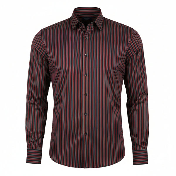 The Midnight Stripe: Premium Black & Maroon Oxford Shirt