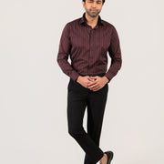 Black striped shirt for men worn by model in formal smart casual style