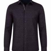 Wine and navy jacquard shirt front view for men