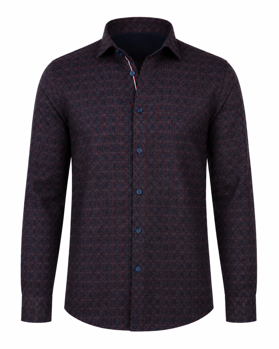 Wine and navy jacquard shirt front view for men