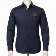 The Midnight Regent: Navy Pin Stripe Satin Shirt