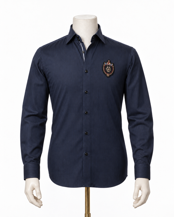 The Midnight Regent: Navy Pin Stripe Satin Shirt