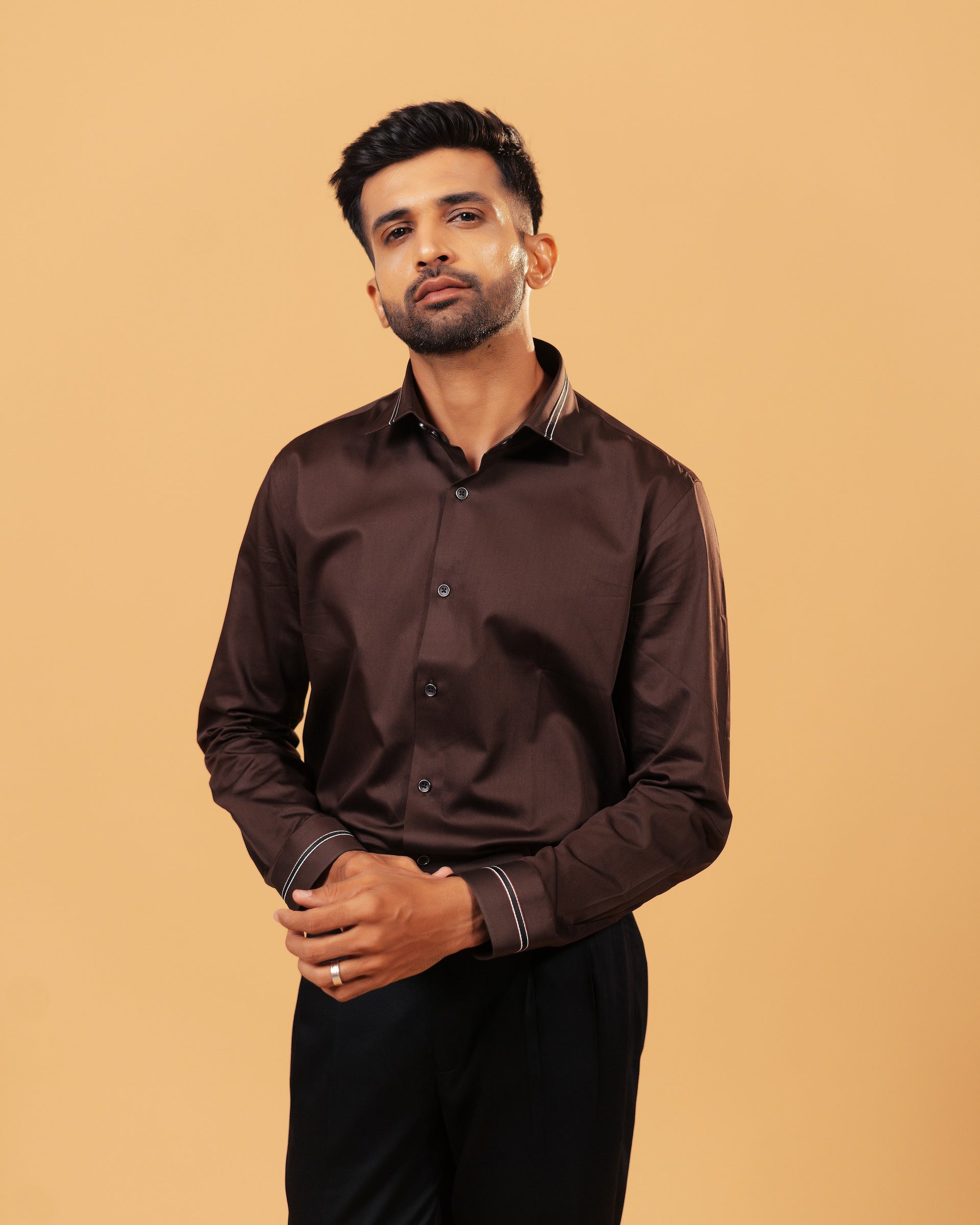Dark Brown Satin Shirt for Men