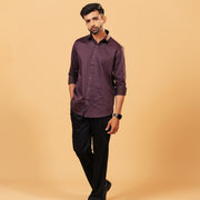 Model wearing marron Giza satin shirt full front view