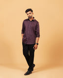 Model wearing marron Giza satin shirt full front view