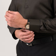 The Mocha Regent: Deep Brown Herringbone Shirt