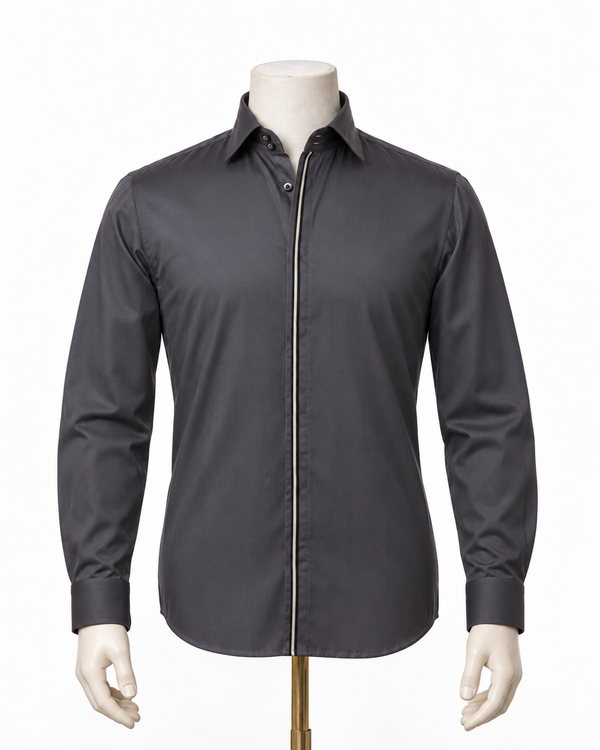 The Sterling Horizon: Steel Grey Giza Satin Shirt