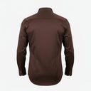 Dark brown satin shirt for men back view showing polished fit