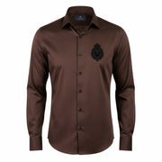 Dark brown shirt for men front view in premium satin fabric