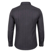 Dark grey herringbone shirt for men back view showing sharp tailored fit