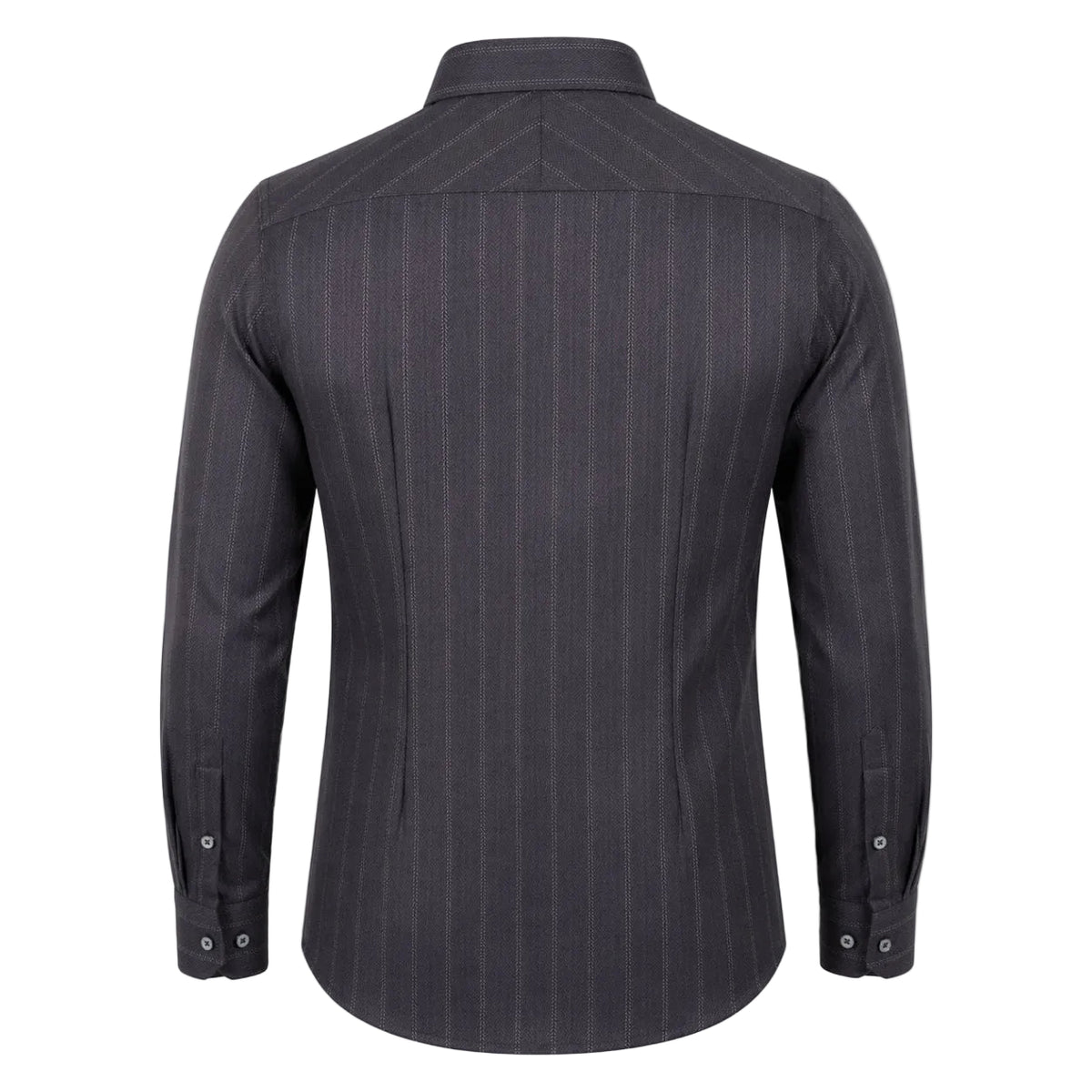 Dark grey herringbone shirt for men back view showing sharp tailored fit