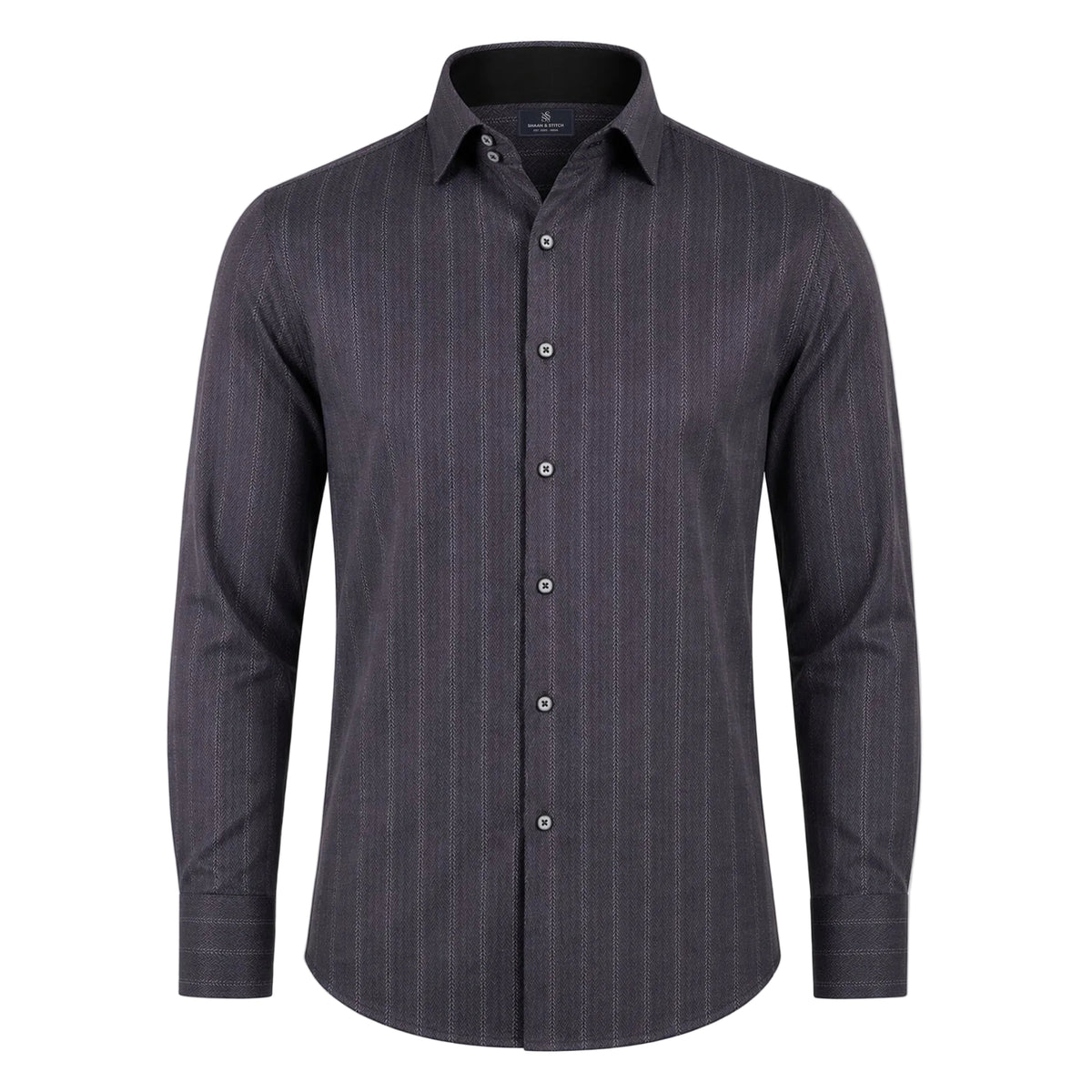 Dark grey herringbone shirt for men front view in premium Giza satin